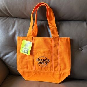 Traders Joes Orange with Black Lettering Trick OR Treat Canvas Tote Bag NEW